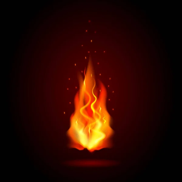Burning Fire Flame Black Background Vector Transparent Realistic Bonfire Orange — Stock Vector