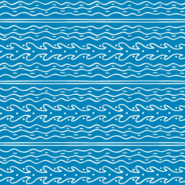 Seamless Variable Waved Stripes Horizontal Pattern Dots White Blue Curves — Stock Vector