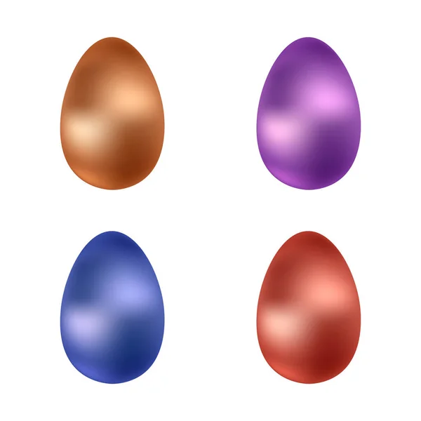Set Colorate Uova Pasqua Metalliche Sfondo Bianco Illustrazione Vettoriale — Vettoriale Stock