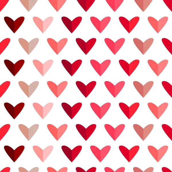 色彩斑斓的无缝图案 白色背景上的各种粉色红色的简单心形图标 爱情和婚姻的象征 用于婚礼和情人节的设计 — 图库矢量图片