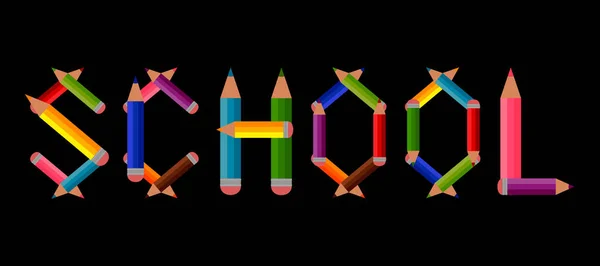School Inscription Made Colored Pencils Twelve Rainbow Scale Color Bright — Stockvector
