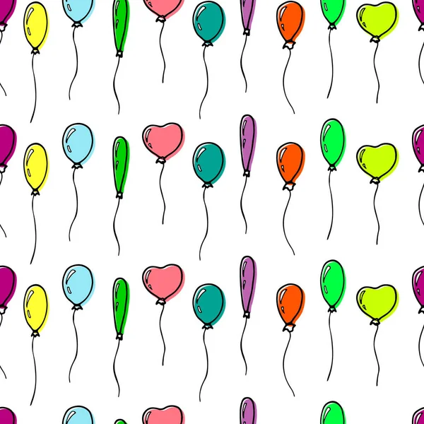 Padrão Sem Costura Quatro Balões Diferentes Formas Cores Cordas Estilo —  Vetores de Stock