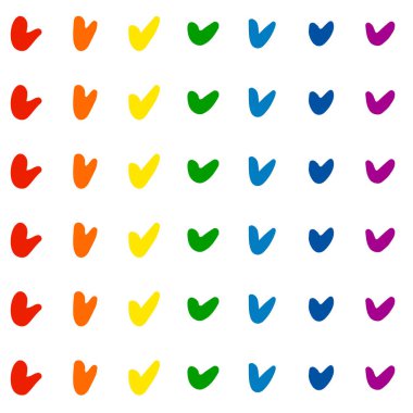 Gökkuşağı renklerindeki işaretlerin kusursuz deseni. Grunge dokusu. El çizimi mürekkep fırçası parlak renkli lekeler tasarım elementleri. LGBT, CSD gururu, Ulusal Açılış Günü. Vektör illüstrasyonu 