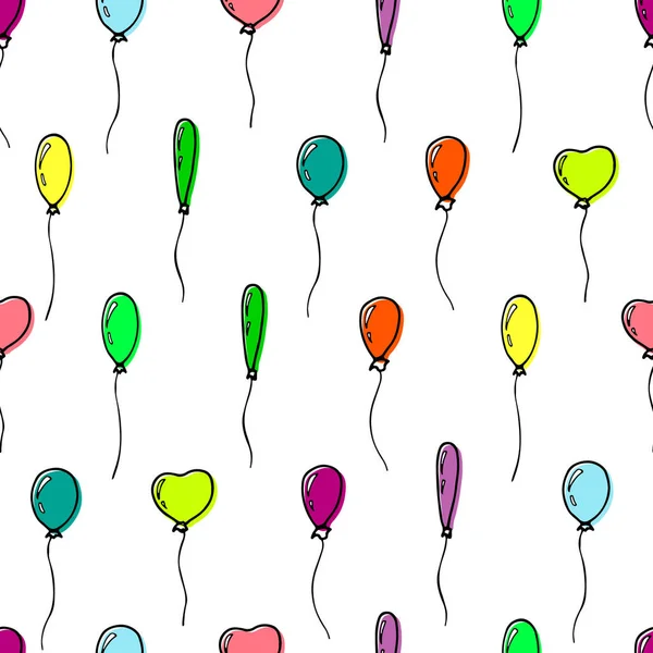 由四个气球组成的无缝图案 形状和颜色各不相同 手绘素描涂鸦风格 情人节 婴儿淋浴设计和标志的概念 — 图库矢量图片