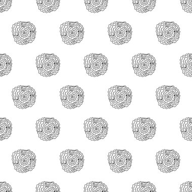 Beyaz arka planda siyaha boyanmış elle çizilmiş kusursuz çiçek deseni. Botanik çiçek vektör çizimi