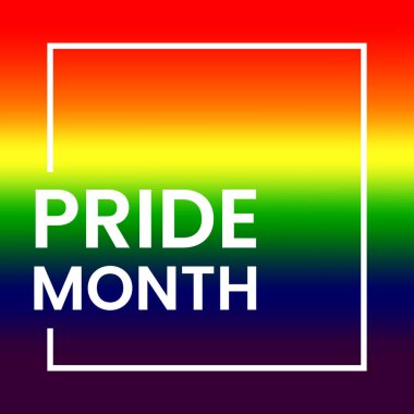 Gökkuşağı arka planında beyaz yazıtlarla gurur duyun. LGBT hakları kavramı, eşitlik amblemi. Geçit töreni, parti, festival davetiyesi, kart, baskı, tişört, logo, poster tasarımı