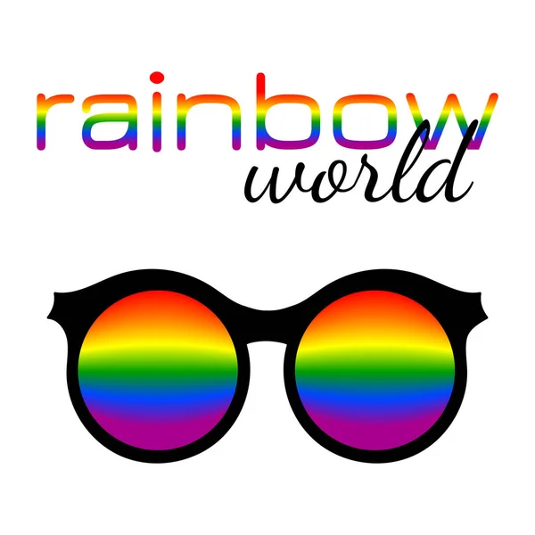 Γυαλιά Φακούς Ουράνιο Τόξο Και Μαύρο Πλαίσιο Πολύχρωμη Επιγραφή Rainbow — Διανυσματικό Αρχείο
