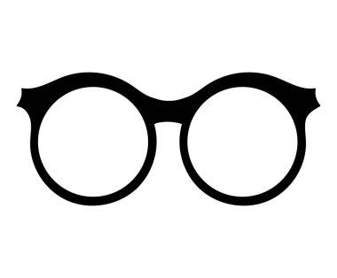 Beyaz arkaplanda siyah çerçeveli gözlük simgesi. Moda yuvarlak gözlük tasarım elementi 