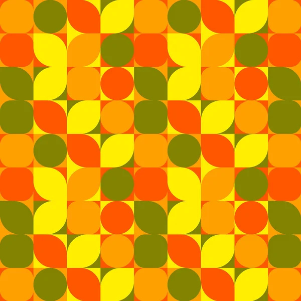 Geometrische Naadloze Patroon Van Bladeren Bloemblaadjes Cirkels Vierkanten Vormige Tegels — Stockvector