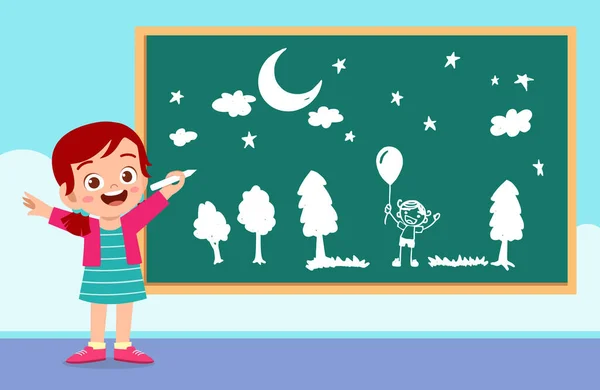 快乐可爱的小男孩和小女孩用粉笔画画 — 图库矢量图片