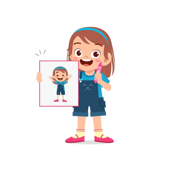 Cute Little Kid Drawing Nice Picture — Stock Vector