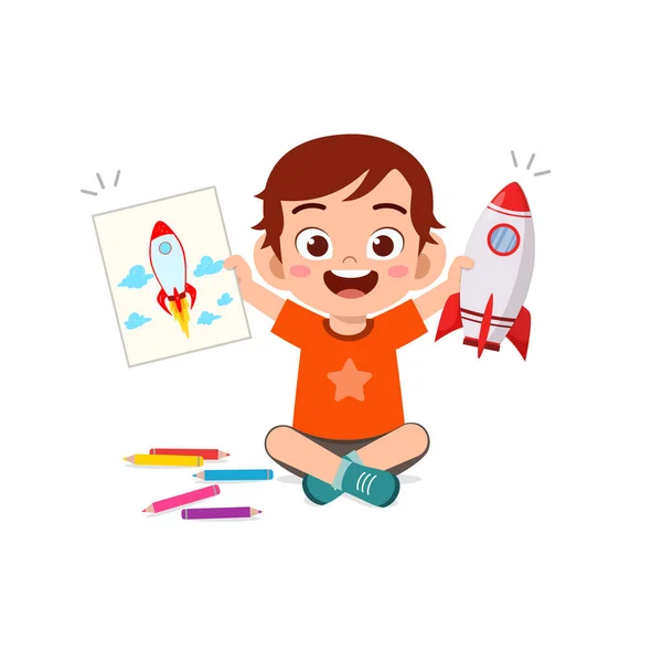 Lindo Niño Pequeño Dibujo Bonito Cuadro — Vector de stock