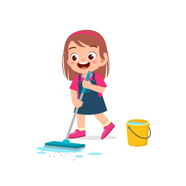 Lindo Niño Limpieza Piso — Vector de stock