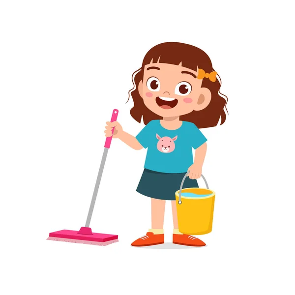 Cute Kid Cleaning Floor — Stock Vector
