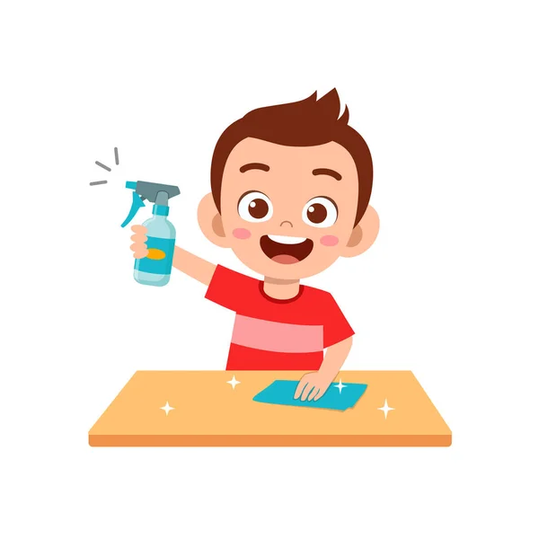 Cute Kid Cleaning Table — Stock Vector