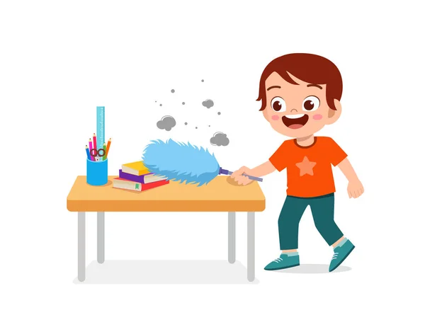 Cute Kid Cleaning Table — Stock Vector