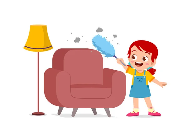 Cute Kid Cleaning Chair — Stock Vector