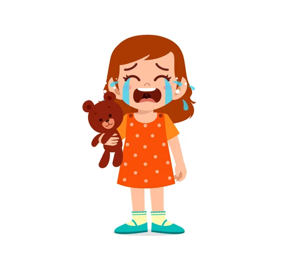Cute Little Kid Stand While Crying — Stock Vector