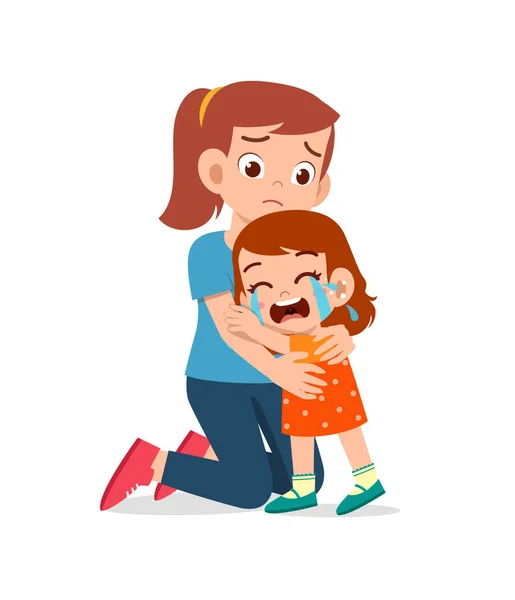 Χαριτωμένο Κοριτσάκι Κλαίει Και Μητέρα Της Την Παρηγορεί — Διανυσματικό Αρχείο