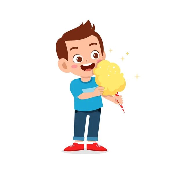 Feliz Lindo Niño Comer Caramelo — Vector de stock