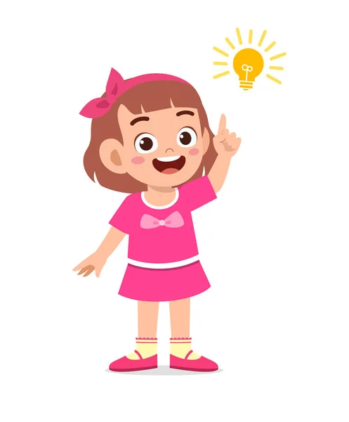 Ευτυχισμένο Χαριτωμένο Κοριτσάκι Την Ιδέα Σημάδι Λαμπτήρα — Διανυσματικό Αρχείο