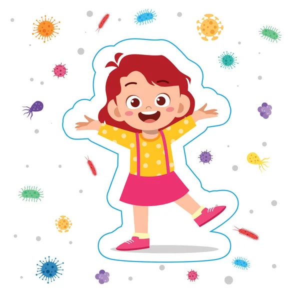 Χαρούμενο Χαριτωμένο Μικρό Κορίτσι Ανοσοποιητικό Σύστημα Προστασίας — Διανυσματικό Αρχείο