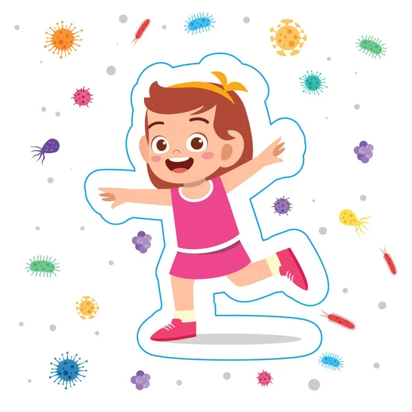Щаслива Мила Маленька Дівчинка Система Імунного Захисту — стоковий вектор