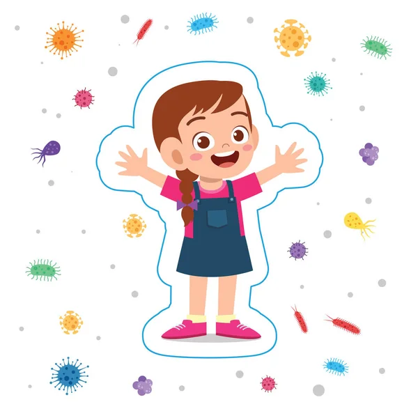 Happy Cute Little Kid Girl Immune Protection System — Stock Vector