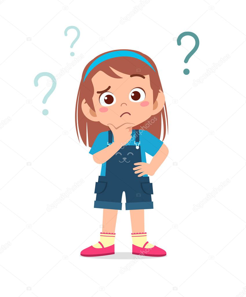 cute little kid girl think with question mark