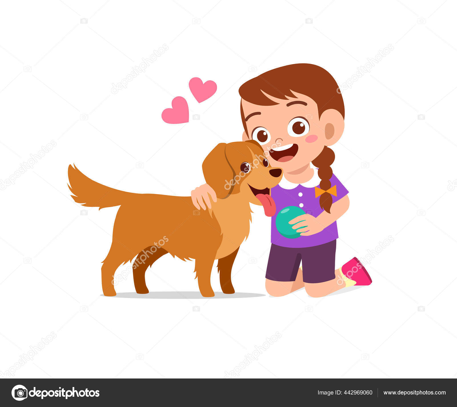 Happy Cute Little Kid Boy Girl Play Pet Dog Stock Vector by
