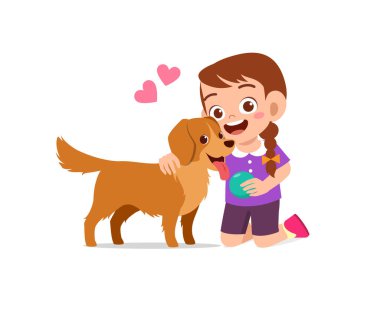 Küçük tatlı bir çocuk ve kız evcil köpekle oynuyorlar.