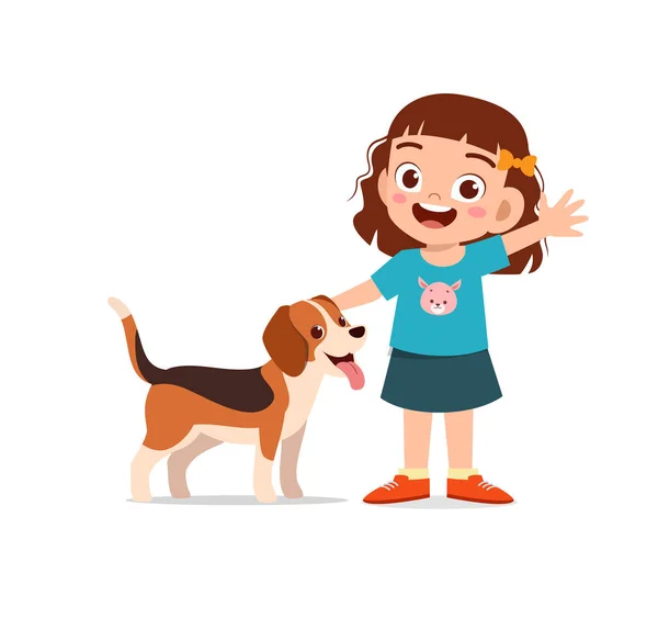Glad Söt Liten Pojke Och Flicka Leka Med Sällskapsdjur Hund — Stock vektor