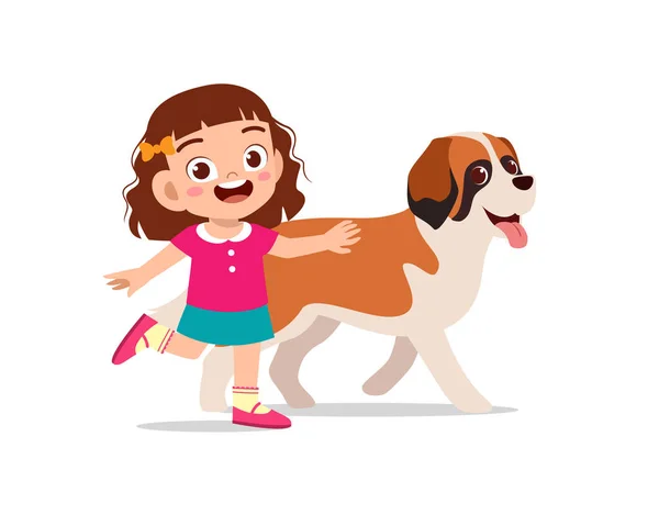 Menino Pequeno Bonito Feliz Menina Jogar Com Cão Estimação — Vetor de Stock