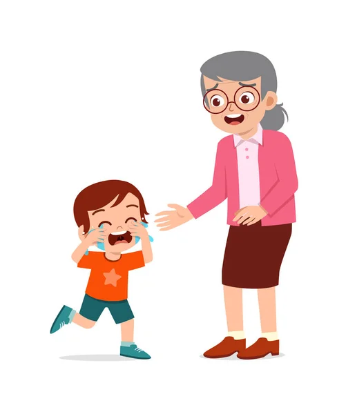 Χαριτωμένο Αγοράκι Που Κλαίει Και Γιαγιά Του Τον Παρηγορεί — Διανυσματικό Αρχείο