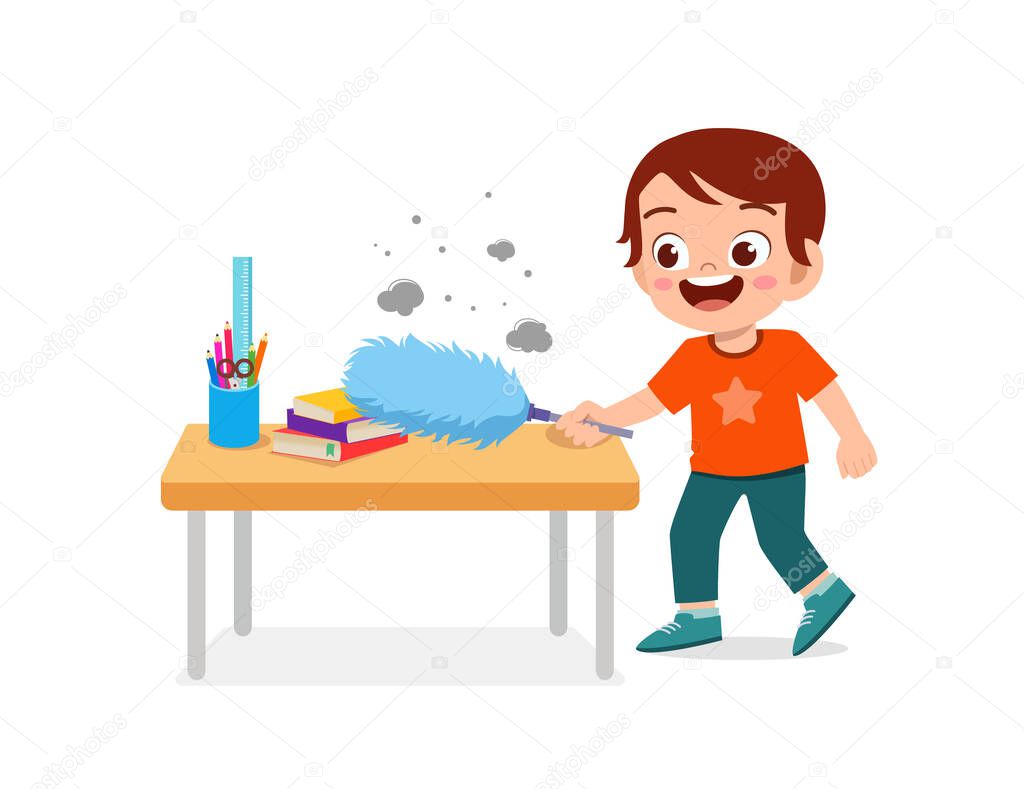 cute kid cleaning table