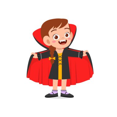 Küçük tatlı çocuk ve kız Cadılar Bayramı 'nı kutluyor Dracula vampir kostümü giyiyorlar.