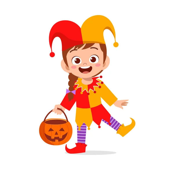 Felice Bambino Carino Ragazzo Ragazza Festeggiare Halloween Indossa Costume Clown — Vettoriale Stock