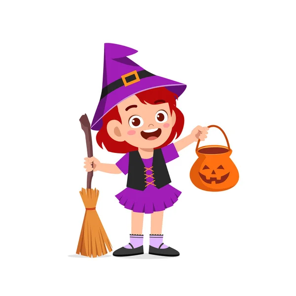 Felice Bambino Carino Ragazzo Ragazza Celebrare Halloween Indossa Costume Strega — Vettoriale Stock