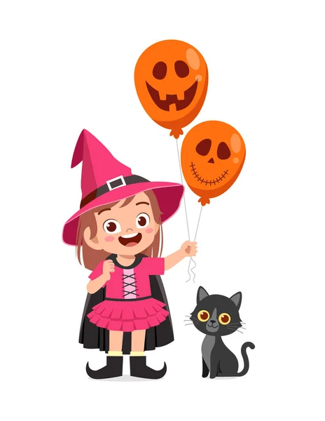 Menino Pequeno Bonito Feliz Menina Comemorar Halloween Usa Traje Bruxa — Vetor de Stock