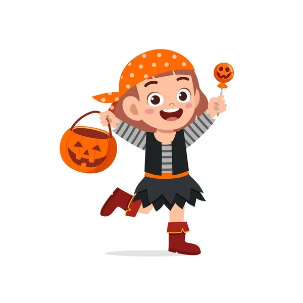 Šťastný Roztomilý Malý Kluk Dívka Slavit Halloween Nosí Pirátský Kostým — Stockový vektor
