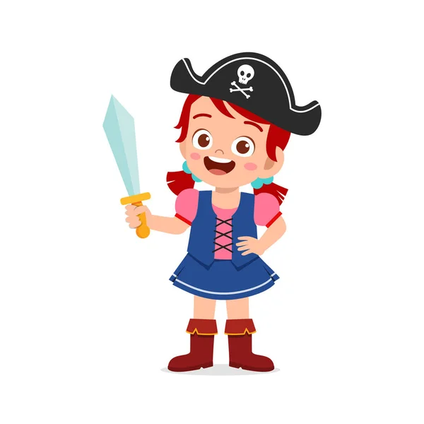 Щасливий Милий Маленький Хлопчик Дівчинка Святкують Хеллоуїн Носить Піратський Костюм — стоковий вектор
