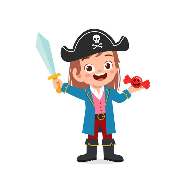 Щасливий Милий Маленький Хлопчик Дівчинка Святкують Хеллоуїн Носить Піратський Костюм — стоковий вектор