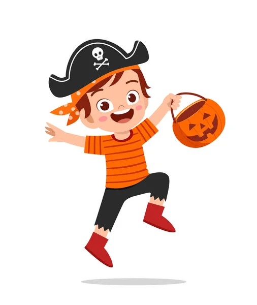 Feliz Lindo Niño Niño Niña Celebrar Halloween Lleva Traje Pirata — Vector de stock