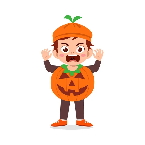 Feliz Lindo Niño Niño Niña Celebrar Halloween Lleva Traje Monstruo — Vector de stock