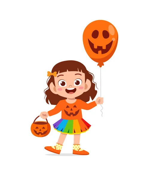 Szczęśliwy Słodkie Mały Chłopiec Dziewczyna Świętować Halloween Nosi Kostium Dyni — Wektor stockowy