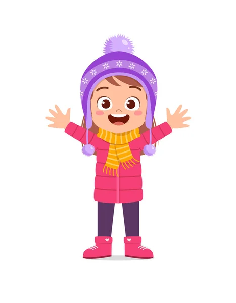 Boldog Aranyos Kisgyerek Játszani Viselni Kabát Téli Szezonban Gyermek Mosoly — Stock Vector