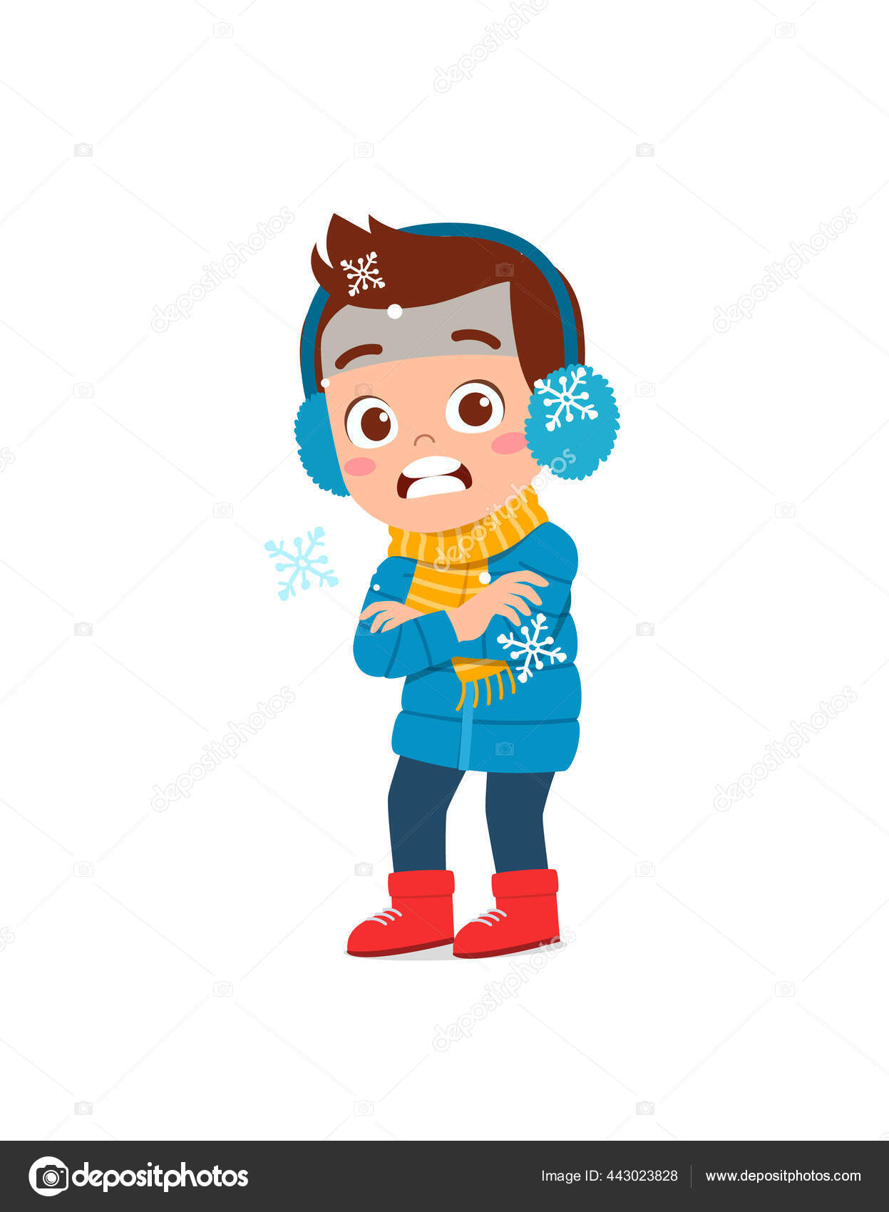 시즌에 귀여운 놀이와 자켓을 추위를 느끼는 어린이 스톡 벡터 - ©colorfuelstudio 443023828, image size:1247x1700