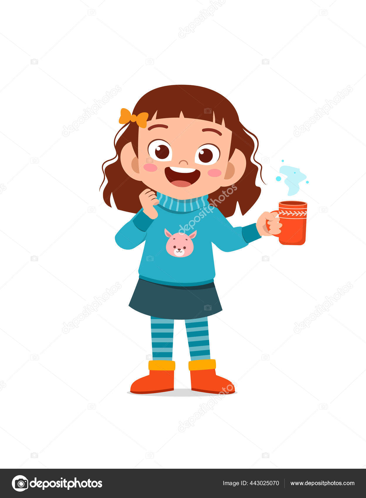 Happy Cute Anak Kecil Minum Cokelat Panas Musim Dingin Anak Stok Vektor Colorfuelstudio 443025070