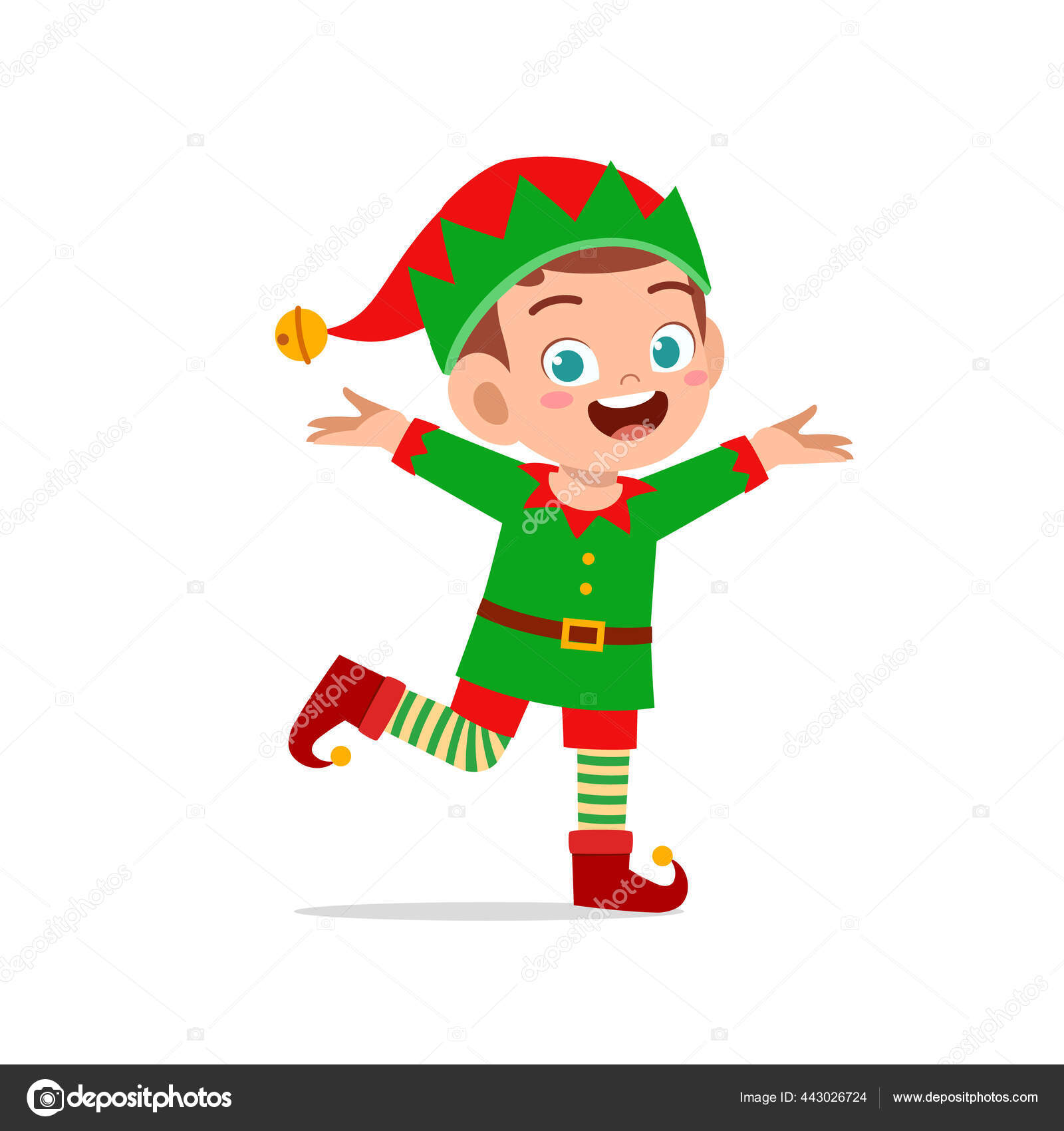 快乐可爱的小男孩和穿着绿色精灵圣诞服装的小女孩图库矢量图©colorfuelstudio 443026724, image size:1600x1700