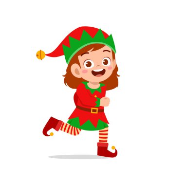 Mutlu küçük çocuk ve kız yeşil elf Noel kostümü giyiyorlar.